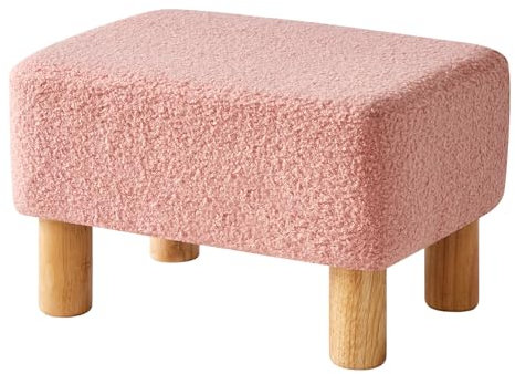 YMYNY Fußhocker Rechteckiger, Teddy Samt Fußhocker mit Holzbeinen, Sitzhocker, Holzfußhocker, Kleiner Gepolsterte Hocker, Schuhwechselbank für Wohnzimmer, Schlafzimmer, 40×29×25CM Rosa HBD030P