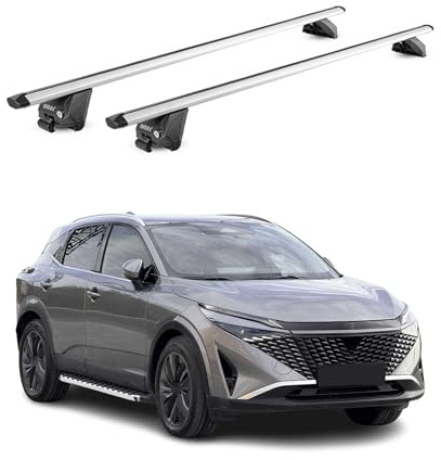 OMAC Barre Portatutto Alluminio TÜV geprüft per Nissan Qashqai J12 2021-2026 – per Rail Tetto Integrati – T Nut – Max 100 kg – 2 Schlösser Argento