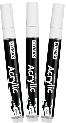 FLYMAX Vita färgpennor 2,5 mm – permanenta markörpennor vit akrylfärg vattenbaserad medium spets vattentät snabbtorkande (3 i 1-pack)