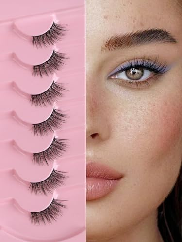 Half Lashes Natural Corner Lashes Cat Eye 14mm Wispy Lash Strips 3/4 False Eyelashes C Curl Half Eyelashes with Thin Band 3D Volume Lash Strips 7 Pair EVENTILL