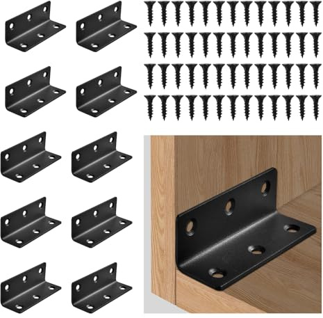 10 st vinkelfästen, L hörnfästen rostfritt stål, trämetallfogning, reparerande fogar, möbelhyllor, skåp för hem, ladugård, skjul, garage, trädgårdar förstärkning med skruvar 27 x 27 x 80 mm