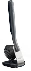 Joseph Joseph SinkTech Cepillo para Fregar Platos con Soporte de Acero Inoxidable, Cerdas Robustas, Raspador de Sartenes, Cabezal Reemplazable