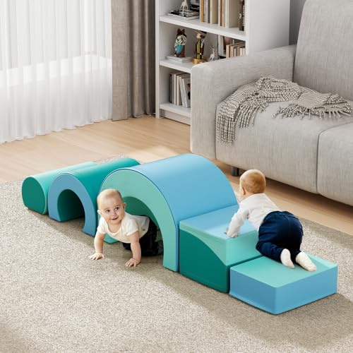 CUPCHID Parcours Motricité Bébé en Mousse,Blocs d’Escalade avec Housse en Cuir et Attaches à Crochets et Boucles, Mousse Blocs de Construction Jouets éducatifs,Soft Play Corner Climber (DM152120)
