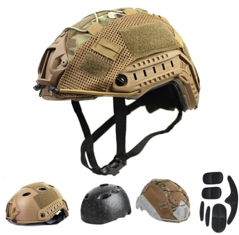 PJ Casco Tattico Paintball Airsoft Casco Militare FAST con Staffa NVG e Binario di Guida Iaterale