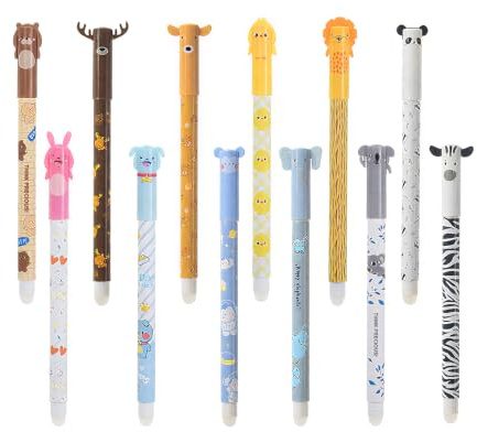 VEGCOO 12 Stück Set Radierbare Gelstifte mit Thermoempfindlicher Radiertinte, Radierbarer Kugelschreiber,Wischfester Kugelschreiber (Schwarze Tinte),Für Schulen,Büros Und Privathaushalte