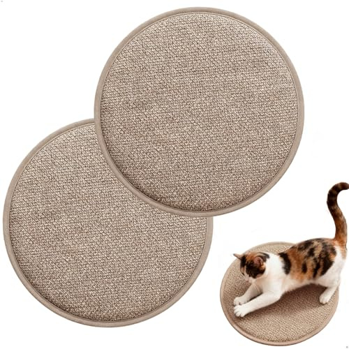 Klösmatta för katter, klösare av kartong för katter, Cat Scratcher, rund klösdyna för katter i brunt, för att skydda mattor och soffor, 30 x 30 cm, 2 stycken