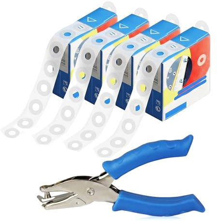 1000pcs Hole Punch Repair Kit with Applicator Tool Self Adhesive Hole Punch Reinforcers, Strong Hole Reinforcement Rings for Paper Binding Repair, Reinforcement Rings for Office School Document Use