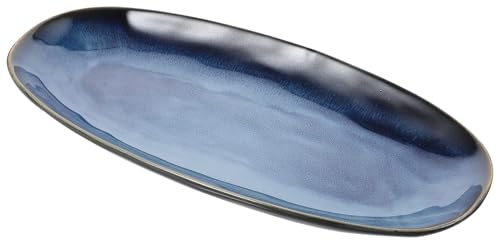 BRIGHTFUFU Piatto da Sushi in Ceramica Blu Grande Vassoio da Portata per Pesce e Snack Piatto Multifunzionale per Casa Ristorante e Intrattenimento