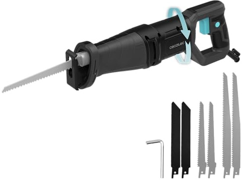 Cecotec Sierra de Sable LongFlex 710 Pro. 710W, Cambio de Cuchilla Rápido, Cortes Profundos 115mm y Eficientes con Recorrido de 20mm, Mango Rotatorio, Incluye 6 Cuchillas