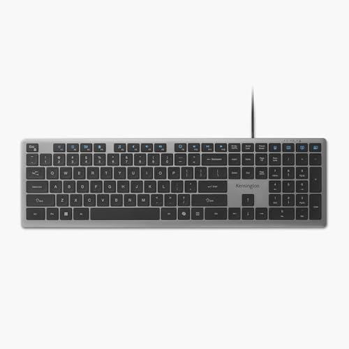 Kensington KB515 Clavier filaire EQ, USB-C/USB-A Plug-and-Play, Clavier Silencieux Standard, Disposition AZERTY FR, Touche Copilot AI, compatible avec Windows Mac PC, Ordinateur portable, Gris Spatial