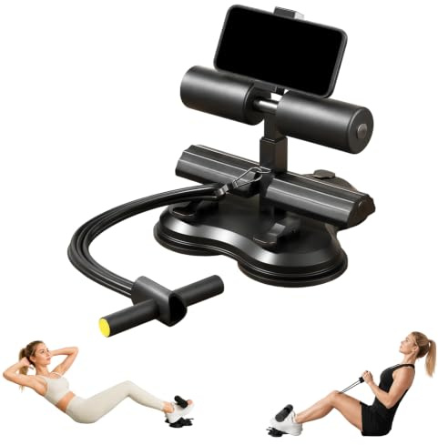 Black Adjustable Sit Up Bar Floor with Foot Holder, Portable Sit Up Bar