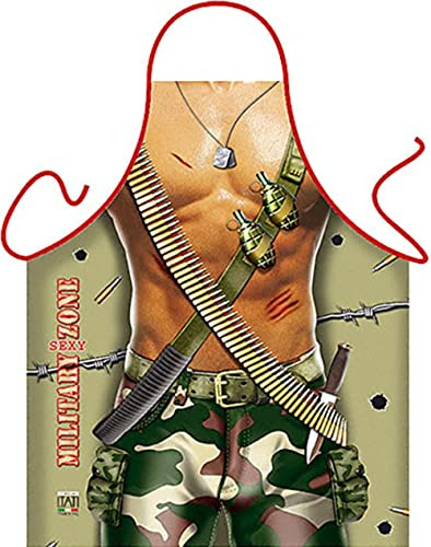 ITATI DELANTAL HOMBRE PARRILLA BARBACOA Delantal de Cocina Antimanchas para Hombre, Modelo Militar, Medidas 75 x 58 cm