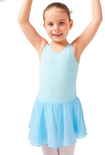 tanzmuster Ballettkleid Mädchen ärmellos - Bella - aus Baumwolle, angenähtes Röckchen aus Chiffon, hellblau 128/134