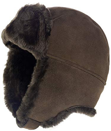 Harrys-Collection Damen Herren Pilotmütze Fliegermütze aus feinstem Merino Lammfell 3 Farben, Kopfgröße:M, Farben:Dunkelbraun