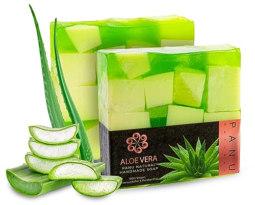 Panu Seifen Aloe Vera - Vegane Duschseife für alle Hauttypen - Naturseife als festes Duschgel und festes Shampoo - Premium Soap Bar - Natürlicher Duschbrocken als festes Duschgel