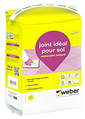 Joint carrelage souple hydrofugé, 5 kg, gris perlé, idéal pour sols et carreaux rectifiés de largeur de 2 à 20 mm, WEBERJOINT INTEGRAL, WEBER