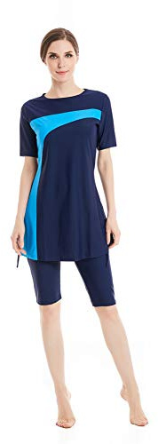 BlueSnow Rash Guard Beachwear Costumi da Bagno modesti per Le Donne Costume da Bagno a Maniche Corte Burkini Modesty Costume (L, Y12)