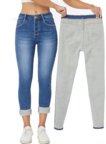 Yehopere Fleece fodrade termo vinter jeans tunna jeans byxor jeggings varma stretchjeans