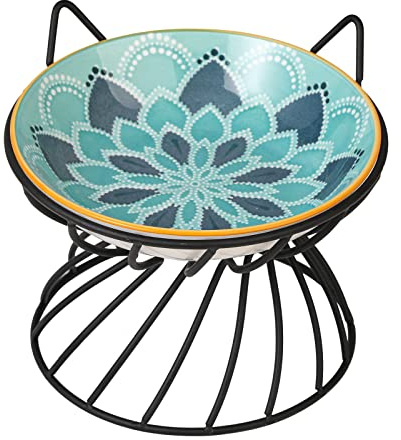 Comedero Gato Elevado - Cuenco Gato Ceramica con Soporte Antideslizante - Tazones Antivomitos para Comida - 250 ml
