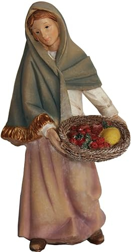 FADEDA Magd mit Obstkorb/Höhe:11 cm/handbemalt/detailgetreue Krippen Figuren - Weihnachten Tisch Dekoration Krippe Zubehör