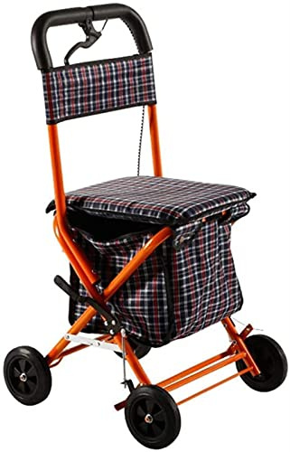Rollator, zusammenklappbarer, tragbarer Haushaltswagen, Gehhilfe für Behinderte, mit Handbremsen, mit Einkaufstasche, leicht, kompakt (orange), Sehnsucht nach
