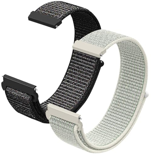 CeiBand armband för 22 mm 20 mm, nylon mjuka sportband klockarmband ersättningsband med kardborreband justerbart klockarmband män och kvinnor – svart + vit