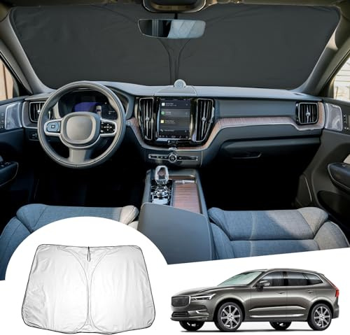 [Update] GAFAT Compatible con Volvo XC60 2018-2026 2027 Parasol Parabrisas Interior, XC60 Recharge Plug-in Hybrid Accesorios Protector Solar Lunas Delanteras, Refrigeración, Protección UV