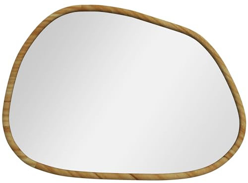 HOMCOM Espejo de Pared Decorativo 70x50 cm Espejo de Baño con Forma Irregular y Marco de Madera para Salón Entrada Pasillo Horizontal o Vertical Natural