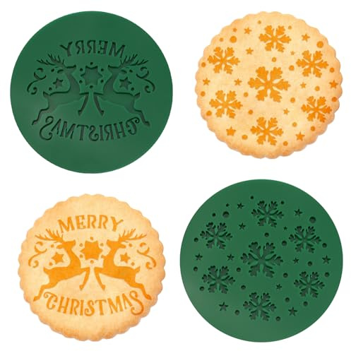 URROMA Lot de 4 tampons en Acrylique avec Inscription « Merry Christmas » - Moules à Biscuits pour Fondant - Emporte-pièces pour pâtisserie, pâte à Sucre, Cupcakes, Chocolat