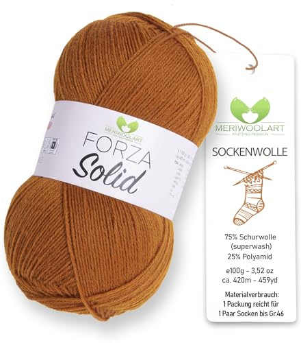MeriWoolArt® Sockgarn 4-trådigt – 100g Merinoullgarn för stickning & virkning, 75% ny ull (superwash), 25% polyamid, 420m – Perfekt för herr- & damsockor, tröjor & koftor