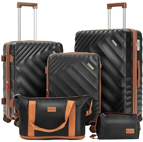 Rosamo 5 Piece Luggage Set Expandable Suitcase 22x14x9 Airline Approved Carry on, ABS Hard Case Suitcases with Spinner Wheels, TSA Lock, Yellow, 5PCS, Central Hardside Expandable Luggage with Spinner