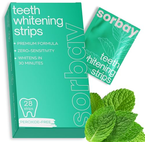 Teeth Whitening Strips Gentle Non Hydrogen Peroxide | 28 Enamel Safe Teeth Whitener Strips | Advanced Tooth Whitening Strip | Vegan Non-Sensitive Tooth Whitener Gel Strip (UK Brand)