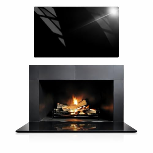 TMK ArtDeko Ofenglas Bodenplatte – Rechteckige Funkenschutzplatte aus schwarz ESG-Sicherheitsglas für Kaminöfen - 65x60 cm