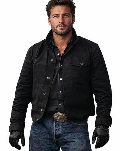 Lädervers herrmode vintage västerländsk brun mocka truckerjacka kostym 2XS-3XL, Svart - Denim bomull, XL