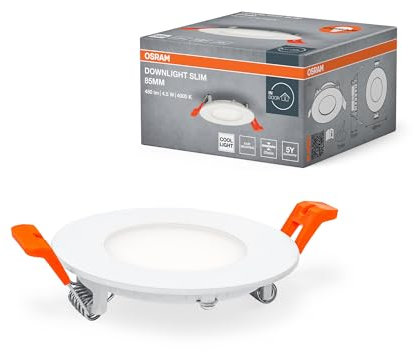 OSRAM Downlight Slim 85mm Faretto LED da incasso, 4.5 W, 4000K Bianco freddo, 240lm, Bianco, Plastica, Driver integrato