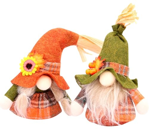 HTTDSLF Lot de 2 Thanksgiving Automne Décorations en Peluche, Deco Automne GNOME Peluche Elfe Décoration pour Maison Cuisine, Nain en Peluche Mignonne Décorations