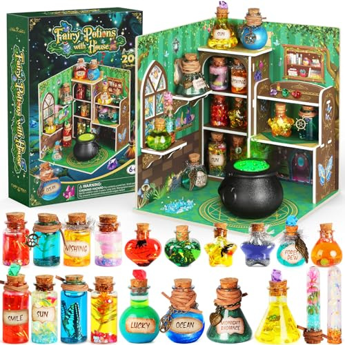Fairy Potions Zaubertrank-Set mit Hexenhaus, 20 Magische Tränke Mischung mit Glückssteinen, Kreatives Geburtstagsgeschenk Bastelspielzeug für Kinder ab 6 Jahren
