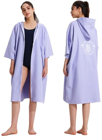 Pahajim Changing Robe Microfibre Poncho Towel with Hooded Lightweight Large Bathrobe for Swimming, Surf, Beach One Size