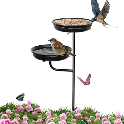 Vasca per uccelli da esterno, in metallo, con base a 4 rebbi, per esterni, giardino, patio, terrazza, padiglione, decorazione per prato, decorazione per la casa, paesaggio