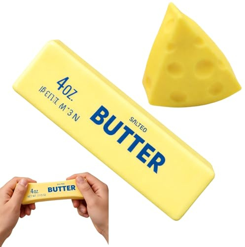 Viral Cheese Squishy - Squish Delight Butter Squishy & Butter Stick Stress Relief Toys - 2 Pack Cheese & Butter Squishies for Kids & Adults - Sensory Fidget Toys for Anxiety Relief