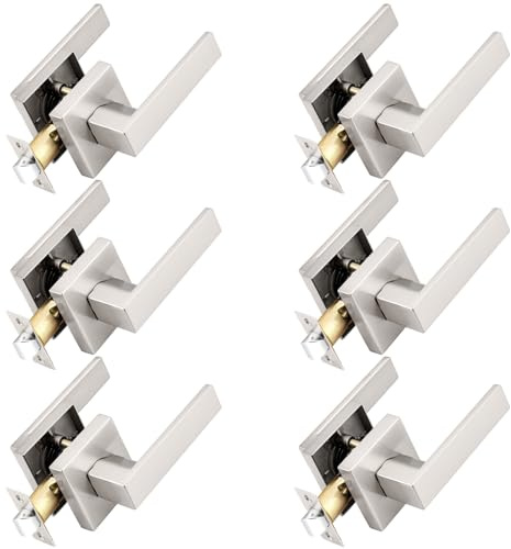 Probrico Square Passage Door Levers Set Keyless Interior Door Handles Brushed Nickel Finish, 6 Pack