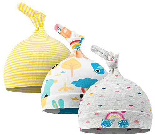 CuteOn 3 Pezzi Bambino Beanie Nodo Cappello Neonato Ragazzi Ragazze Cotone Regolabile Berretto per Bambino 0-6 Mesi