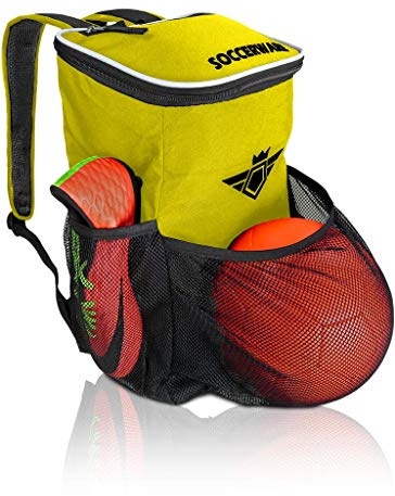 Soccerware Soccer Bag Backpack | Children Kids Toddler | Bag Fits All Soccer Equipment & Gym Gear (Yellow)