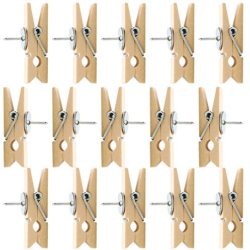 Kissral 50 Piezas Pinzas de Madera con Pasadores, Clips de Alfileres Pinza de Foto de Madera Chincheta con Clips de Madera para Tableros de Corcho