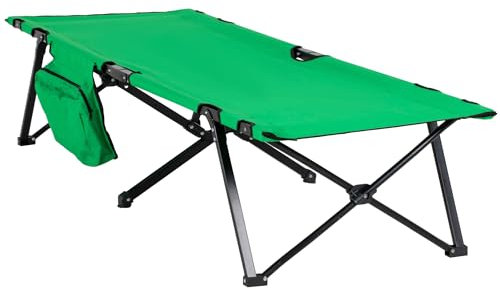 Outsunny Campingbett Feldbett Klappbett klappbar mit Seitentasche Getränkehalter bis 136 kg belastbar Stahl Oxford Grün+Schwarz 190 x 65 x 40 cm