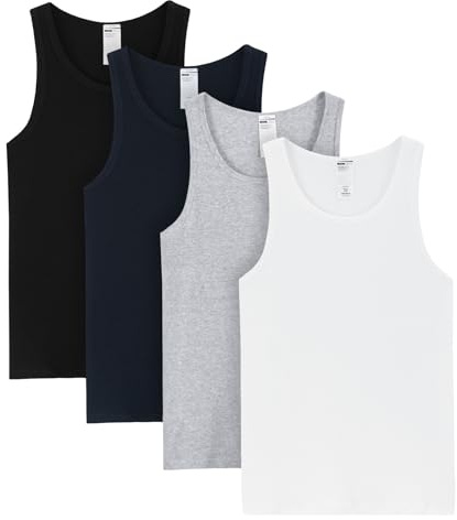 LAPASA 4 Pack Men's Cotton Vests Ribbed Tank Tops Sleeveless Plain Undershirts, Breathable, Slim Fit M35, M, Multicoloured