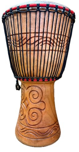 Djembé africain authentique de 30,5 cm - Tête de 30,5 cm - Hauteur : 64 cm - Avec 3 petits instruments gratuits