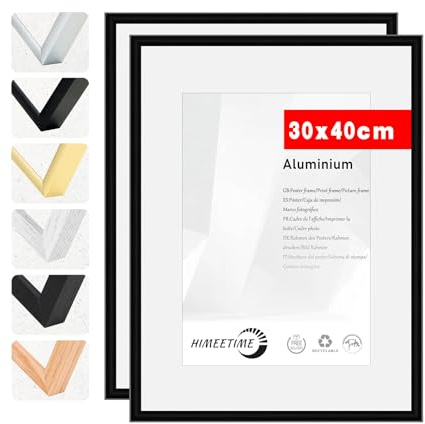 HIMEETIME® 2x Cornice 30x40 cm nero in metallo e alluminio – per documenti, collage grande, quadri e foto – decorazione da parete