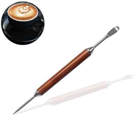 Latte Art Pen Coffee Latte Decorating Art Pen Stainless Steel Household Kitchen Tool Wooden Handle Coffee Pen Espresso Machine Cafe Accessory for DIY Various Special Creative Patterns