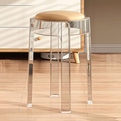 Cxlly Sgabelli Impilabili, Sgabello da Bar Trasparente con Cuscino, Sgabello Rotondo Compatto in Acrilico 46 cm per Riunioni di Famiglia, Bar per la Colazione(Color:Brown+Orange,Size:2pcs)